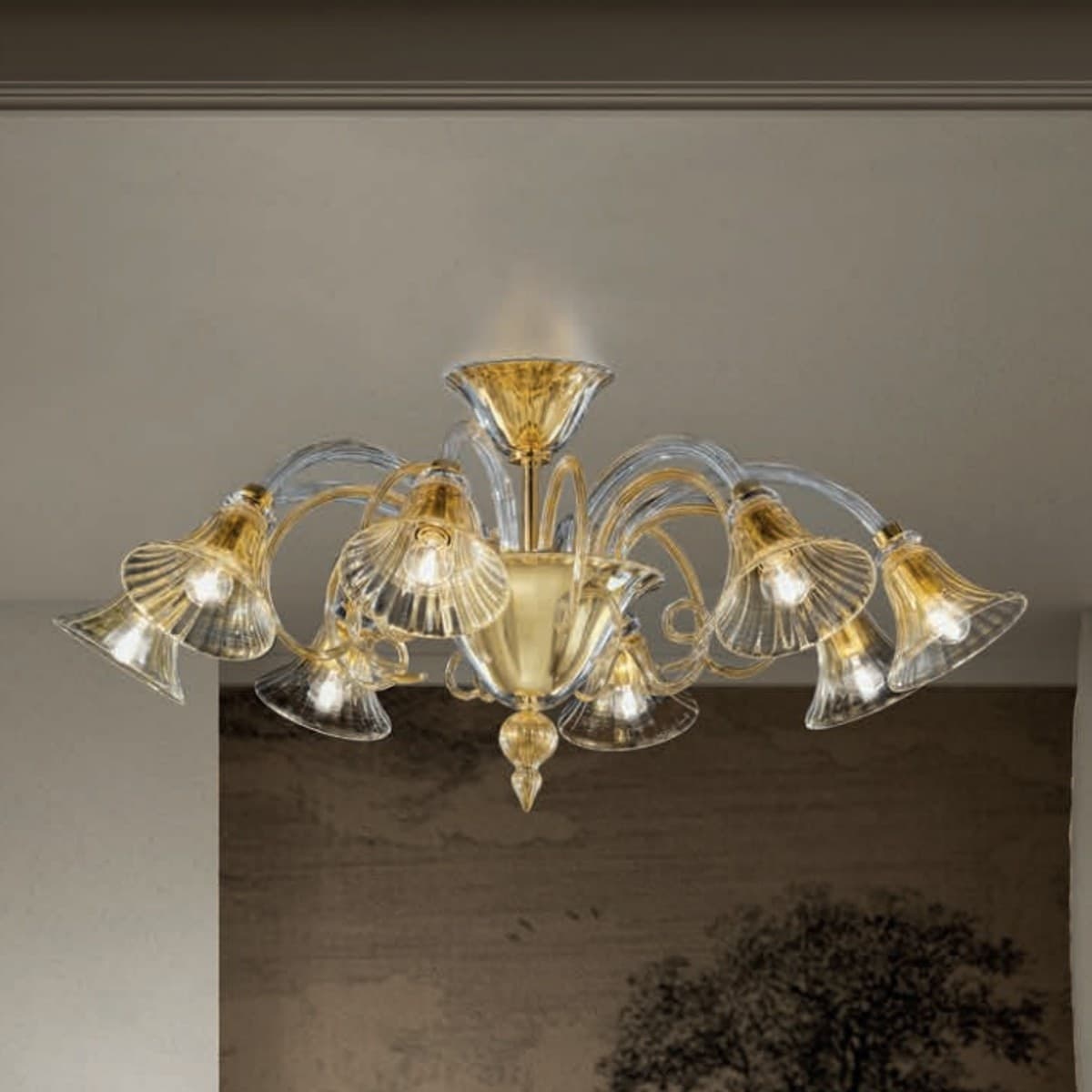 Plafoniera-classica-Sylcom-VENIER-1421-8-E14-LED-vetro-soffiato-lampada-soffitto