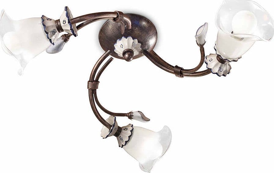 Plafoniera-Classica-Vicenza-Metallo-E-Ceramica-Nero-Sfumato-Rame-3-Luci-E14