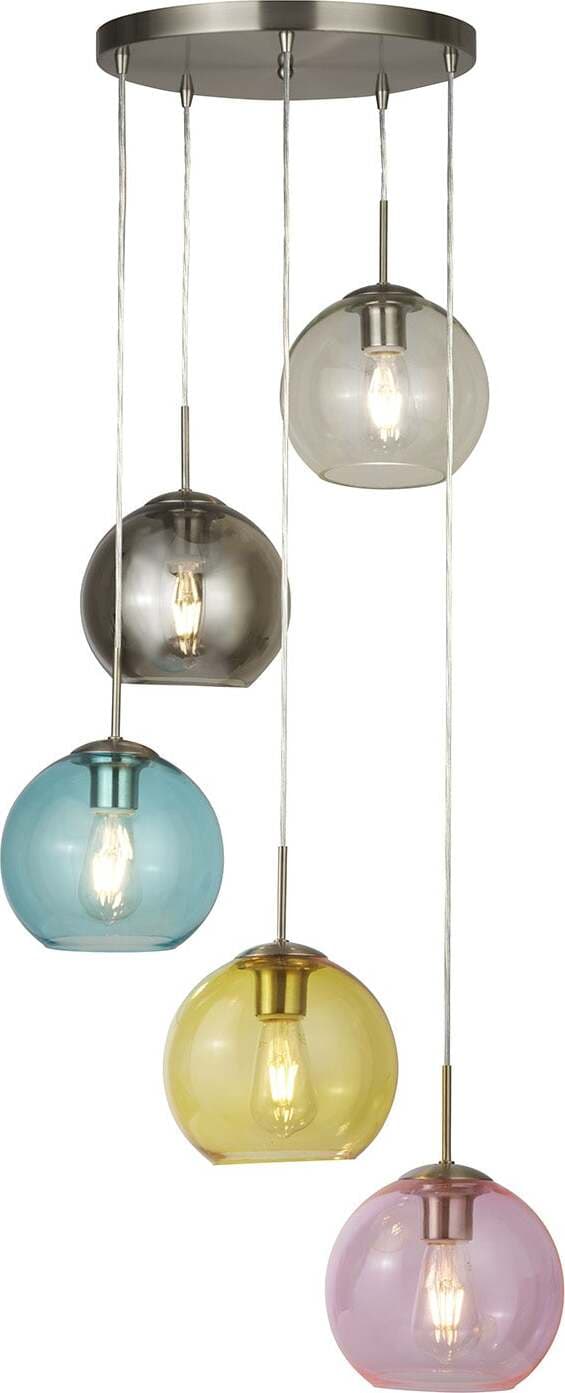 Plafoniera-Contemporanea-Acciaio-Argento-Vetro-Multicolor-5-Luci-E27