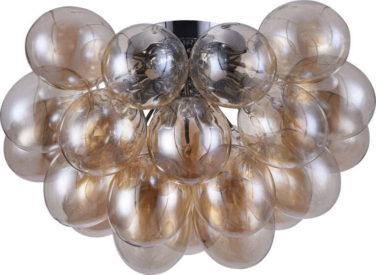 Plafoniera-Contemporanea-Baldo-Metallo-Nichel-8-Luci-Diffusori-Cognac