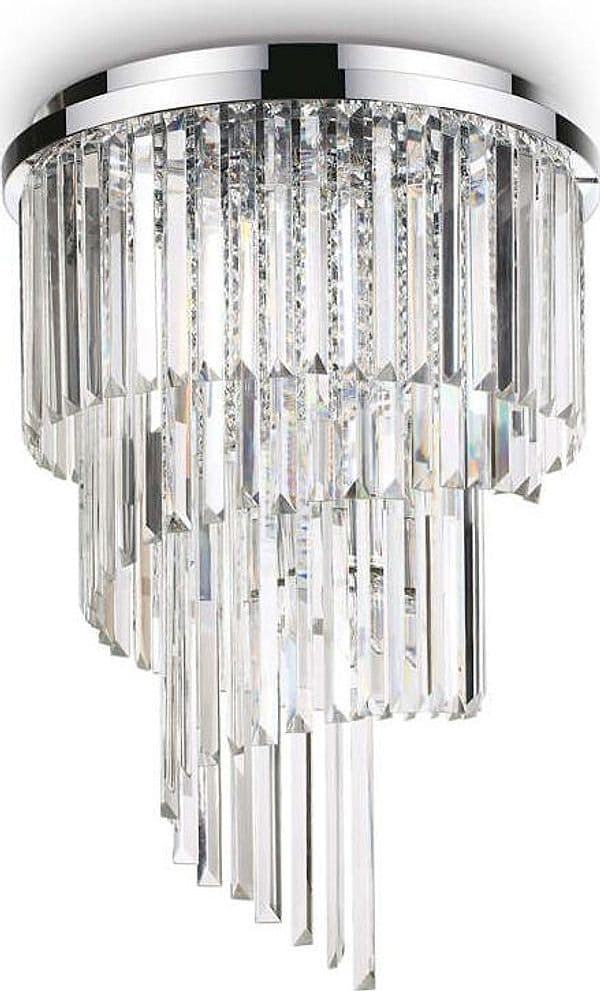 Plafoniera-Contemporanea-Carlton-Metallo-Cristallo-Cromo-12-Luci-E14