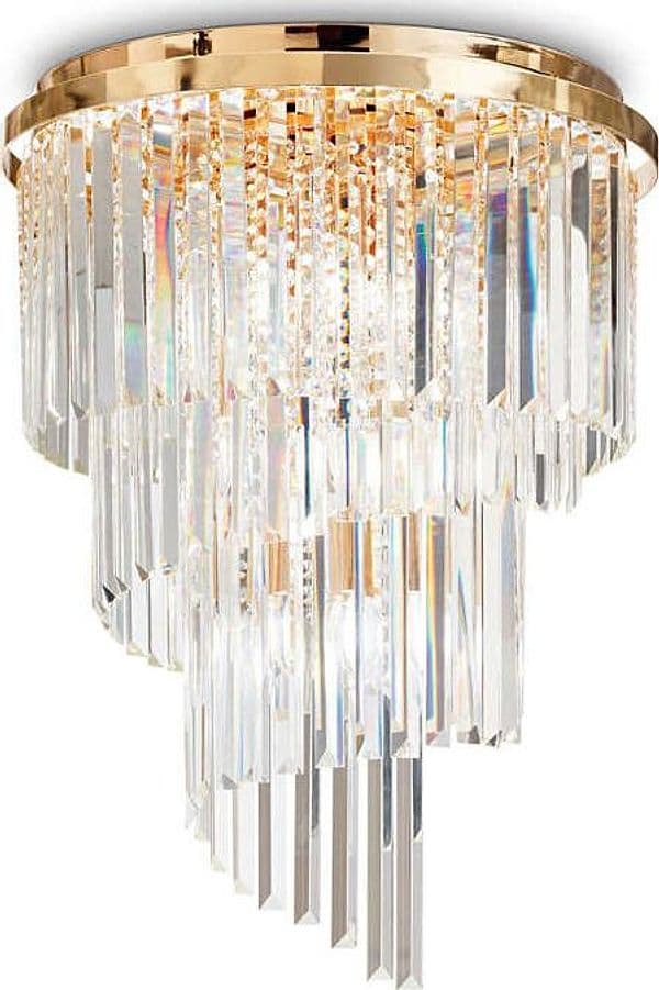Plafoniera-Contemporanea-Carlton-Metallo-Cristallo-Oro-12-Luci-E14