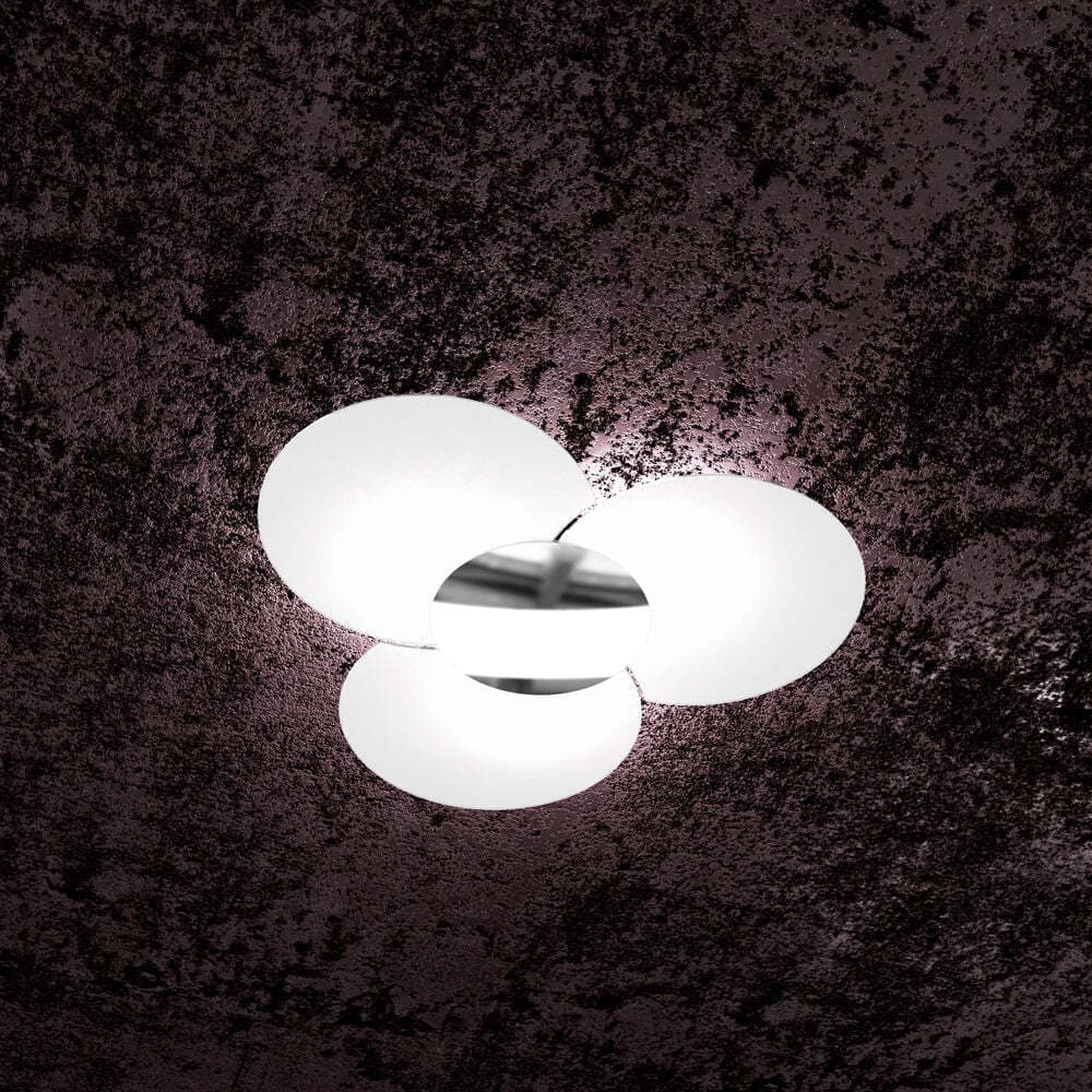 Plafoniera-Contemporanea-Clover-Metallo-Cromo-Vetro-Bianco-6-Luci-E27-70Cm