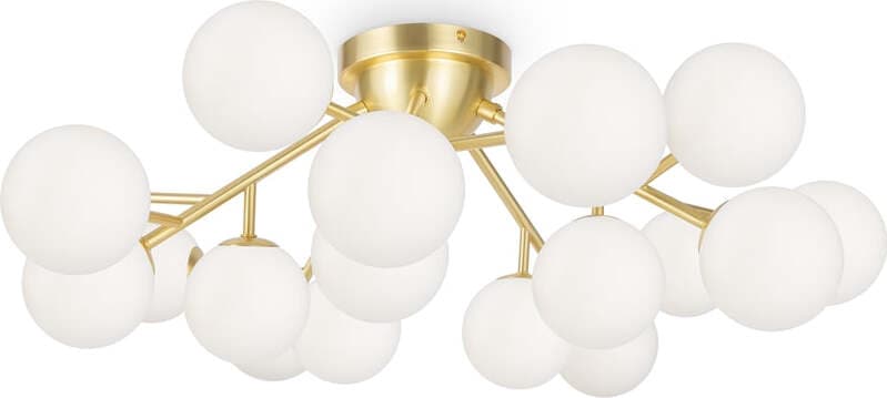 Plafoniera-Contemporanea-Dallas-Metallo-Oro-20-Luci-Diffusori-Cognac