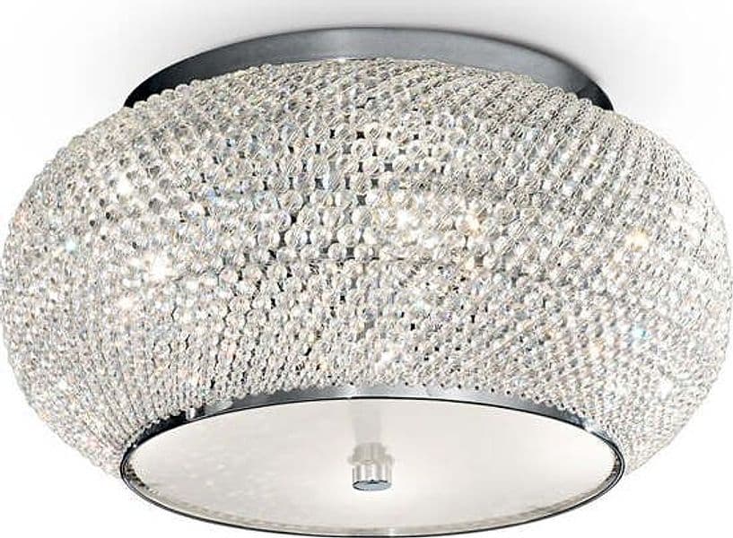 Plafoniera-Contemporanea-Pasha'-Metallo-Cristallo-Cromo-6-Luci-E14