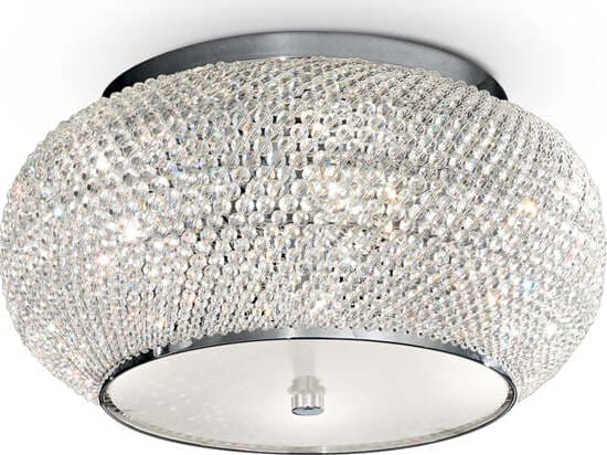 Plafoniera-Contemporanea-Pasha'-Metallo-Cristallo-Cromo-6-Luci-E14