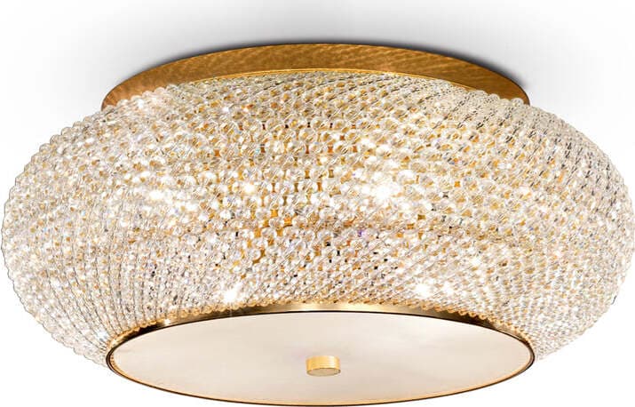 Plafoniera-Contemporanea-Pasha'-Metallo-Cristallo-Oro-10-Luci-E14