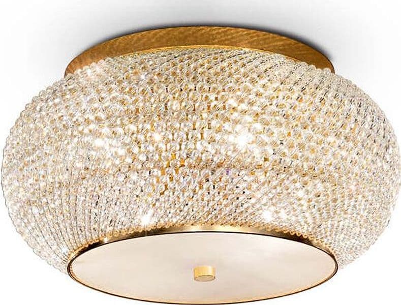 Plafoniera-Contemporanea-Pasha'-Metallo-Cristallo-Oro-6-Luci-E14