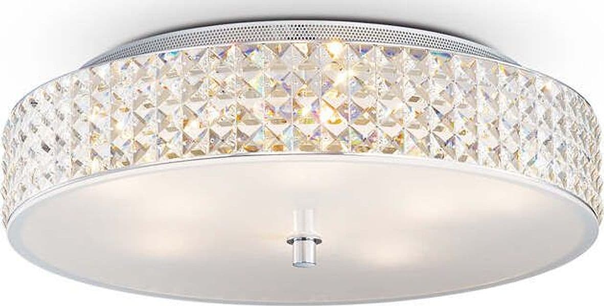 Plafoniera-Contemporanea-Roma-Metallo-Cristallo-Cromo-9-Luci-3W-3000K-Luce-Calda
