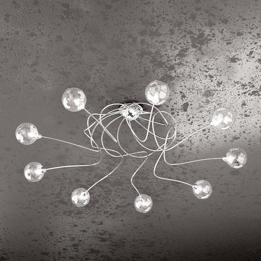 Plafoniera-Contemporanea-Super-Ball-Metallo-Cromo-Vetro-Pirex-9-Luci-G9