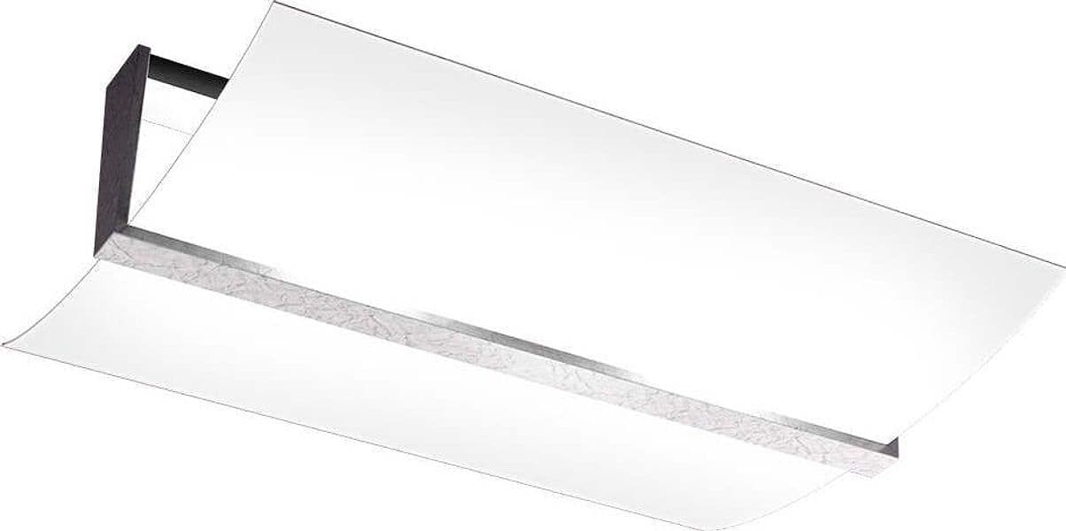 Plafoniera-Contemporanea-Wood-Met.-Foglia-Argento-Vetro-Bianco-2-Luci-E27-53Cm