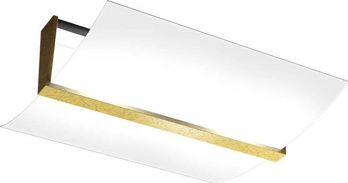 Plafoniera-Contemporanea-Wood-Metallo-Foglia-Oro-Vetro-Bianco-2-Luci-E27-43Cm