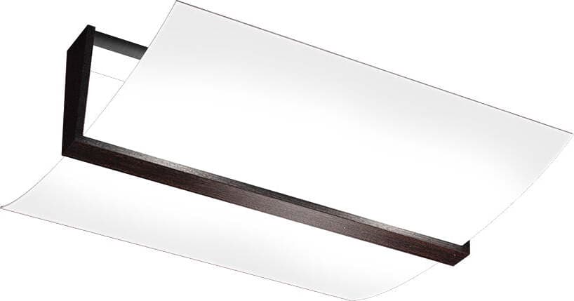 Plafoniera-Contemporanea-Wood-Metallo-Nero-Wengè-Vetro-Bianco-2-Luci-E27-43Cm
