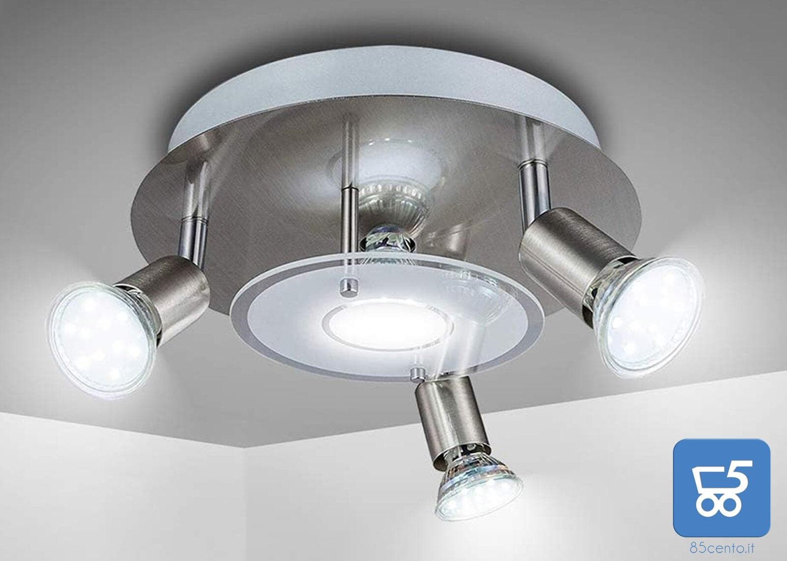 Plafoniera Faretto Soffitto 4 Vie Piastra Rotonda con 4 lampadine GU10 3000K 5W Bianco Caldo 950 LM in Plafoniere 85cento.it - Potenza, commercioVirtuoso.it