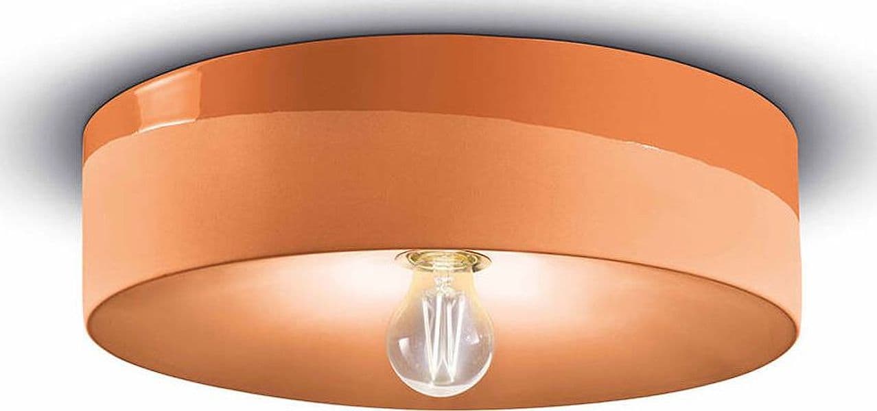 Plafoniera-Grande-Vintage-Decò-Pi-Ceramica-Arancio-Pesca-1-Luce-E27