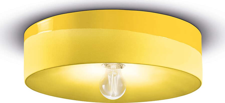 Plafoniera Grande Vintage Decò Pi Ceramica Giallo Limone 1 Luce E27