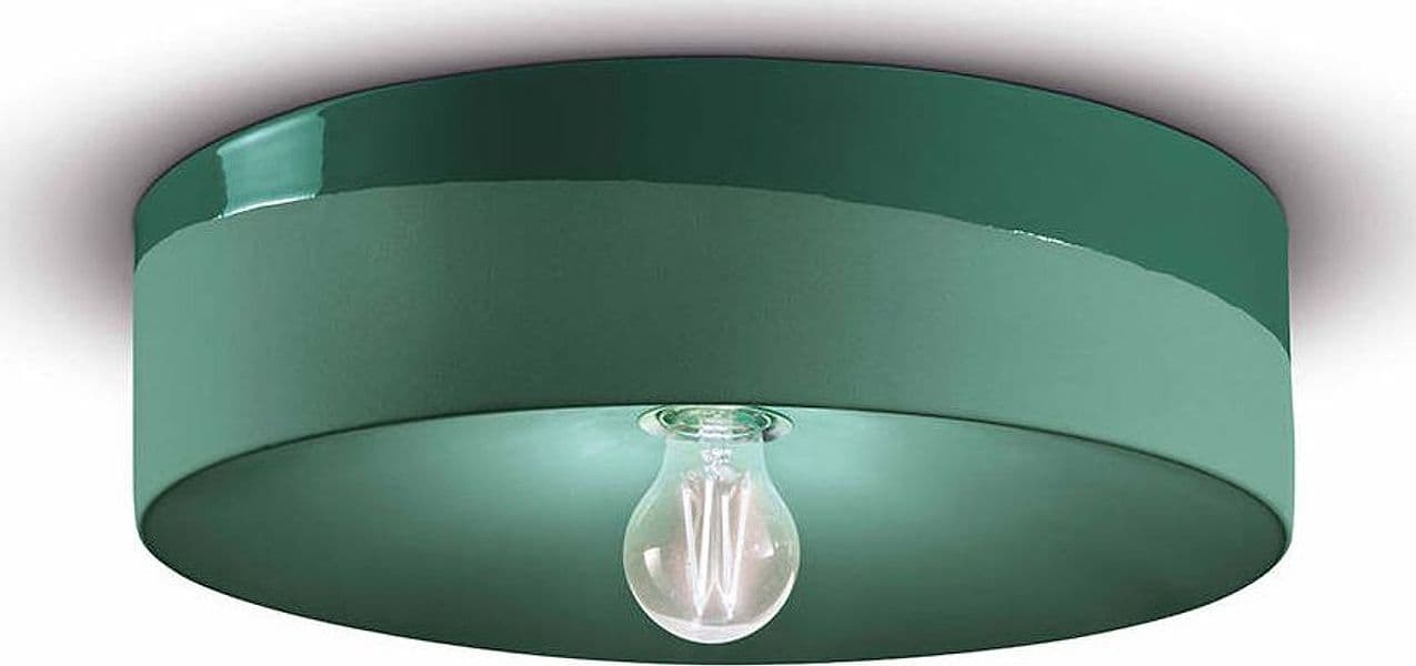 Plafoniera-Grande-Vintage-Decò-Pi-Ceramica-Verde-Bottiglia-1-Luce-E27