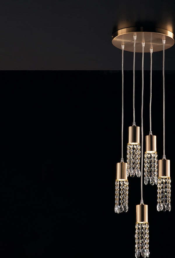 Plafoniera-GU10-Led-Design-Moderno-Oro-Satinato-Con-Strass-Cristallo-5-Luci-Teo