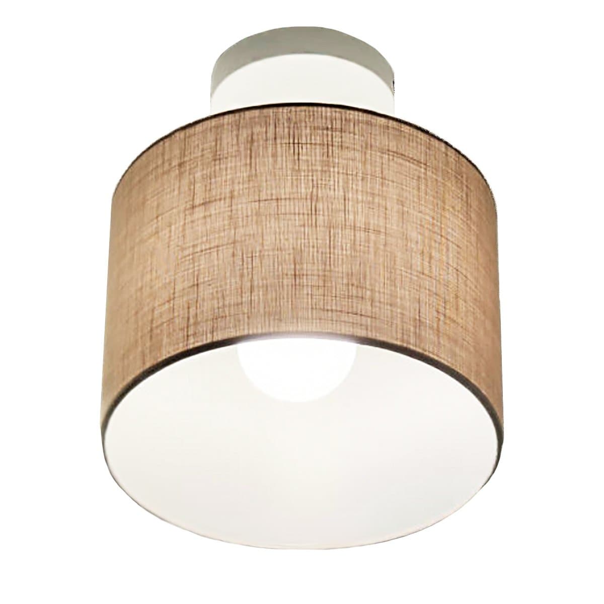 Plafoniera-Illuminando-CILINDRO-PL20-BN-E27-LED-tessuto-lino-tortora-lampada-soffitto-classica-moderna
