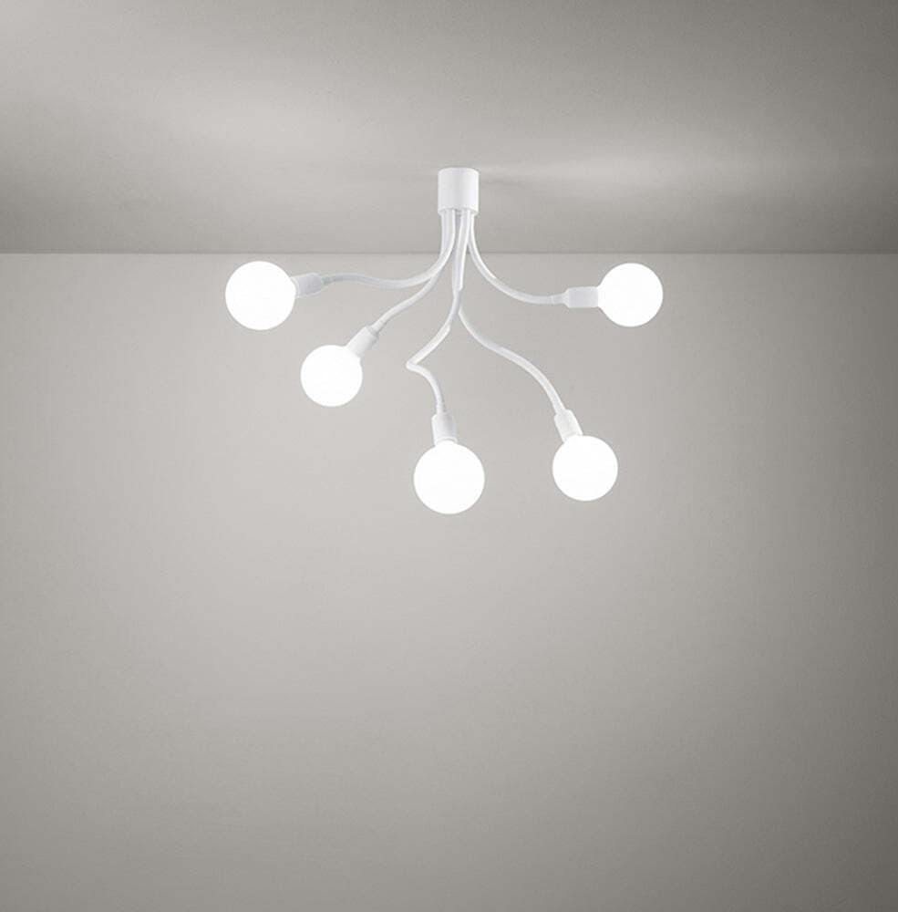 Plafoniera-In-Metallo-Moderna-Bulbo-Bianco-5-Luci-E27-Orientabile