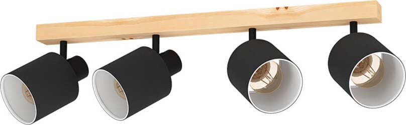 Plafoniera-Industrial-Batallas-4-Luci-Legno-Marrone-E-Nero