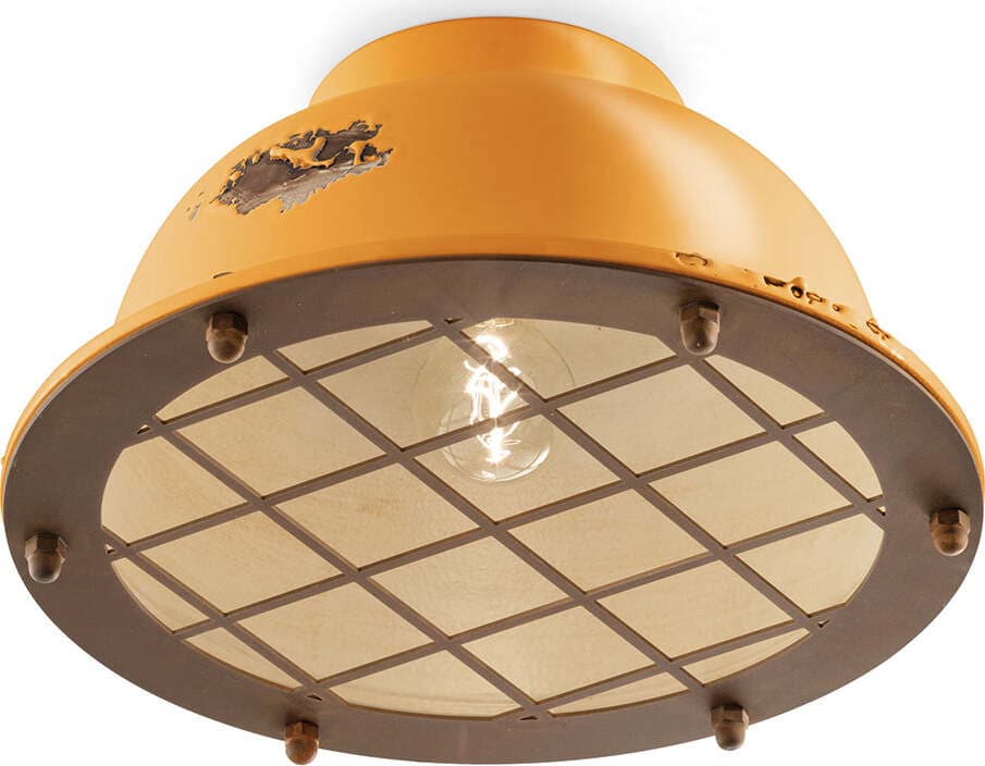 Plafoniera-Industrial-Ferro-E-Ceramica-Vintage-Giallo-1-Luce-E27