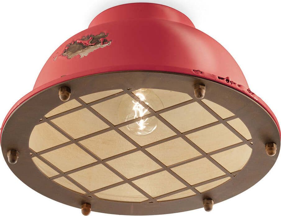 Plafoniera-Industrial-Ferro-E-Ceramica-Vintage-Rosso-1-Luce-E27