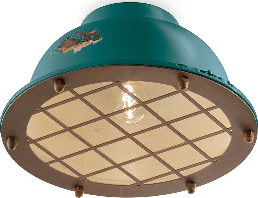 Plafoniera-Industrial-Ferro-E-Ceramica-Vintage-Verde-1-Luce-E27