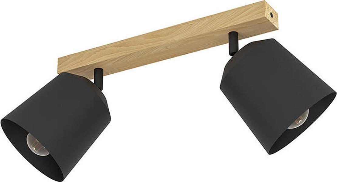 Plafoniera-Industrial-Pappagallo-2-Luci-Legno-Marrone-E-Nero