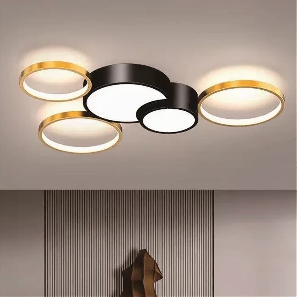 PLAFONIERA LED 48W 5 CERCHI ORO NERO LAMPADA DA SOFFITTO MODERNO LUCE 4000K 70999 in Plafoniere Trade Shop italia - Napoli, commercioVirtuoso.it