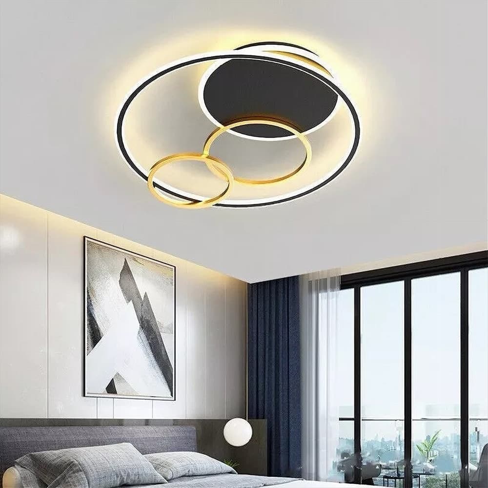 PLAFONIERA LED 55W TONDO CON CERCHI NERO ORO LAMPADA DA SOFFITTO LUCE 4000K 70876 in Plafoniere Trade Shop italia - Napoli, commercioVirtuoso.it