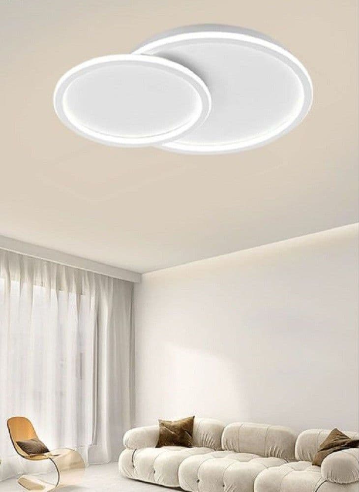 Plafoniera Led Lampadario Soffitto Design A 2 Cerchi Bianco Moderno 45w Pn-26-3c