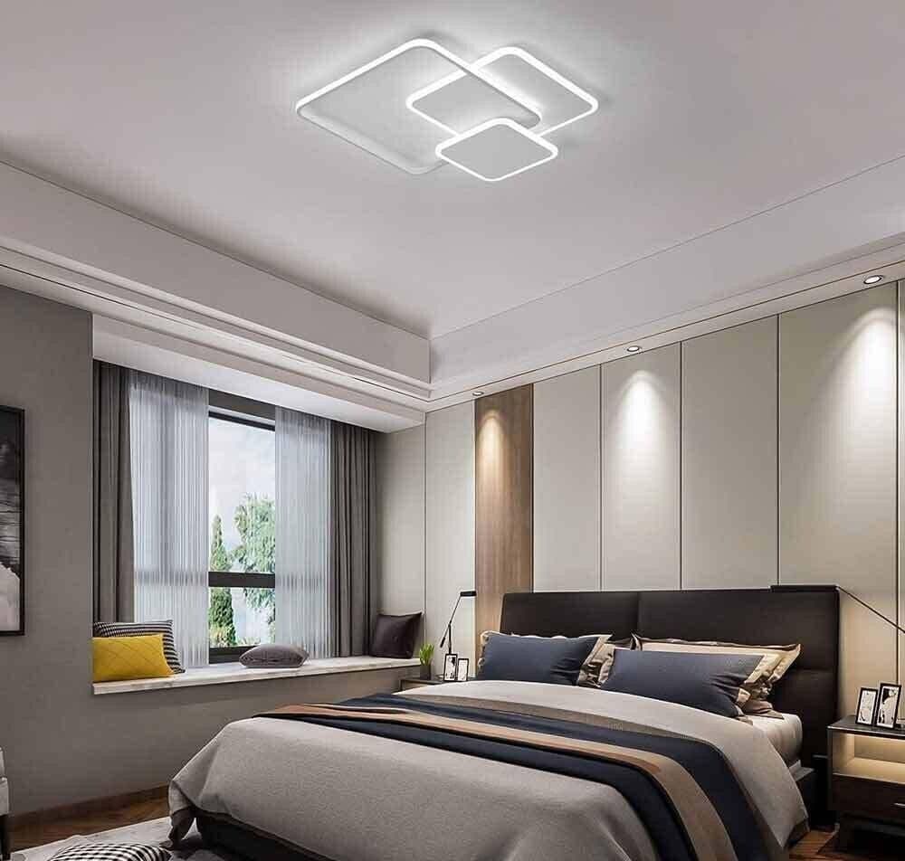 Plafoniera-Led-Luce-Bianca-6500k-Lampadario-3-Quadrati-48-Watt-Quadrato-Moderno