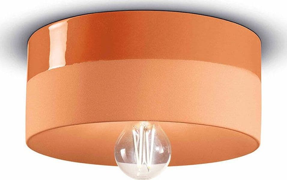 Plafoniera-Media-Vintage-Decò-Pi-Ceramica-Arancio-Pesca-1-Luce-E27
