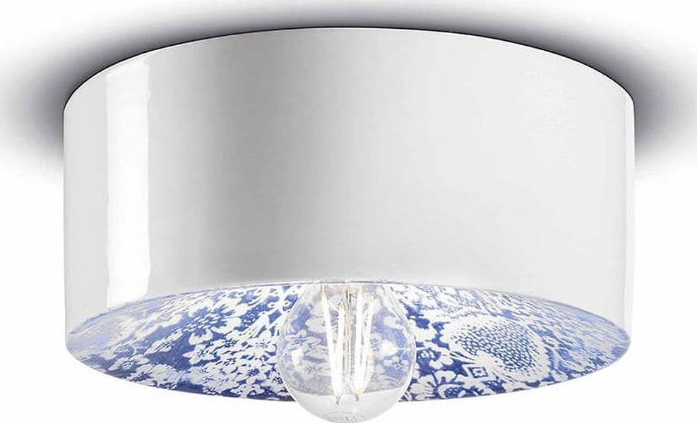 Plafoniera-Media-Vintage-Decò-Pi-Ceramica-Ming-Blu-1-Luce-E27