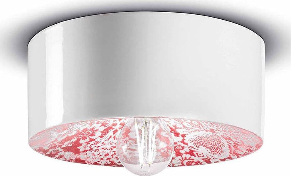 Plafoniera-Media-Vintage-Decò-Pi-Ceramica-Ming-Rosso-1-Luce-E27
