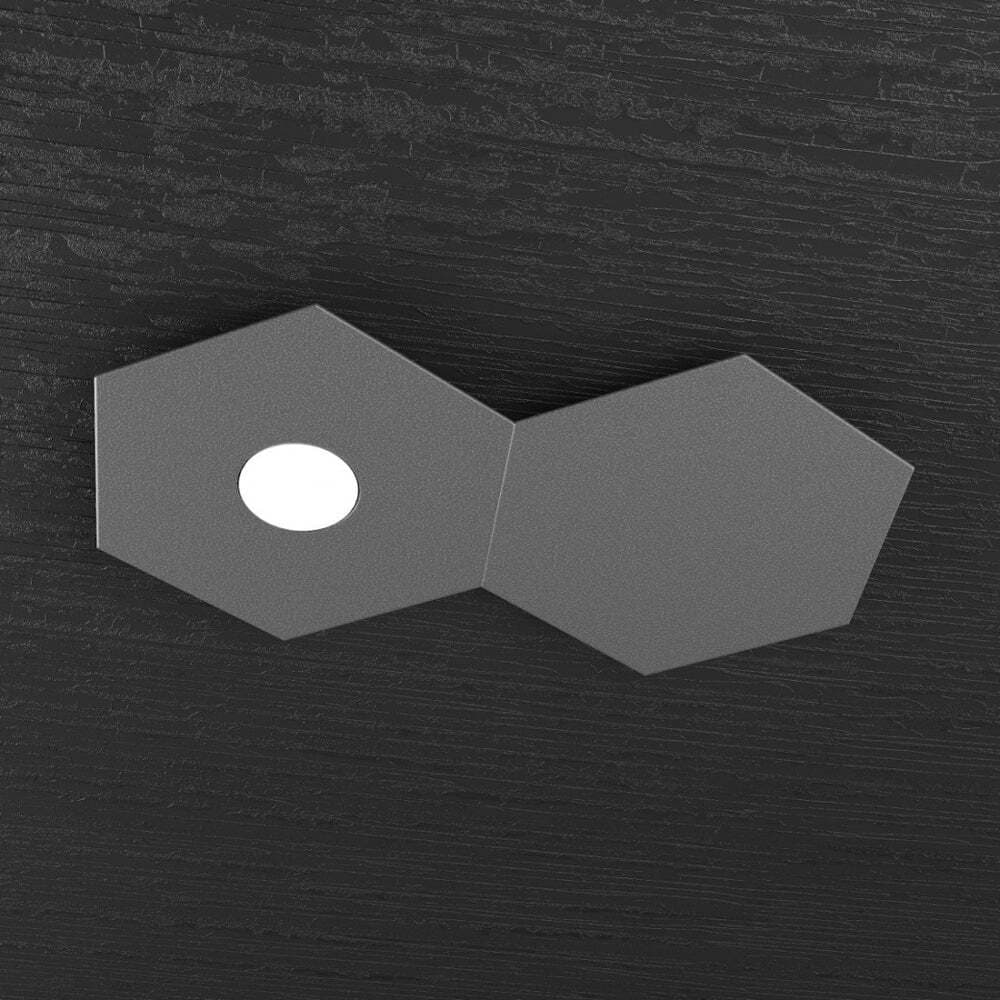 Plafoniera-Moderna-2-Moduli-Hexagon-Metallo-Grigio-Antracite-1-Luce-Led-12W