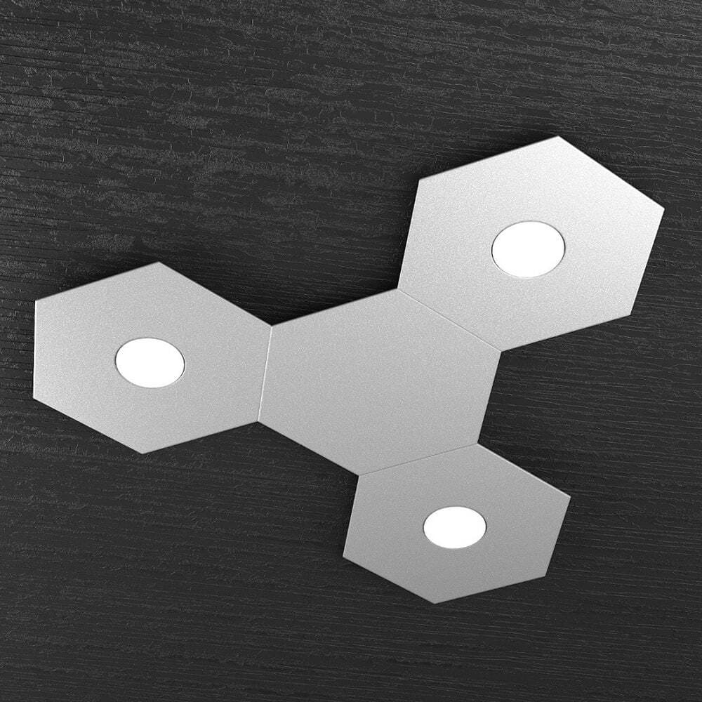 Plafoniera-Moderna-4-Moduli-Hexagon-Metallo-Grigio-3-Luci-Led-12X3W