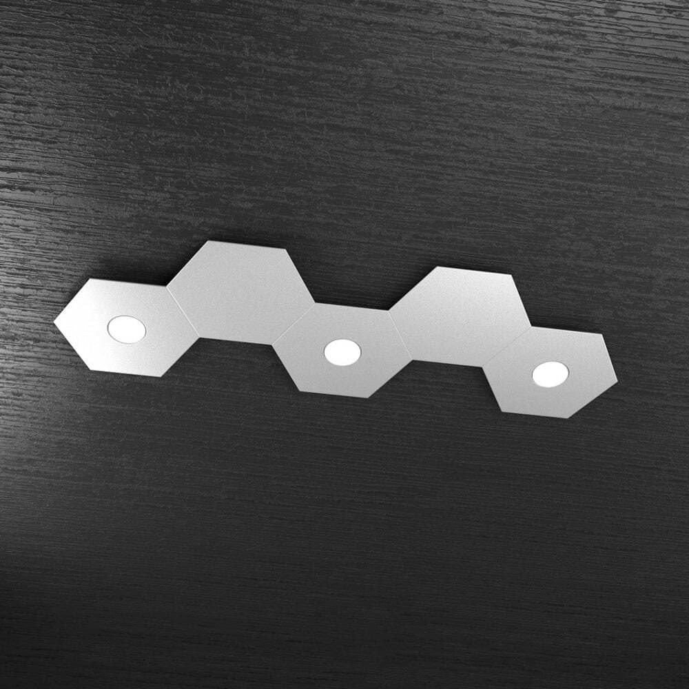 Plafoniera-Moderna-5-Moduli-Hexagon-Metallo-Grigio-3-Luci-Led-12X3W