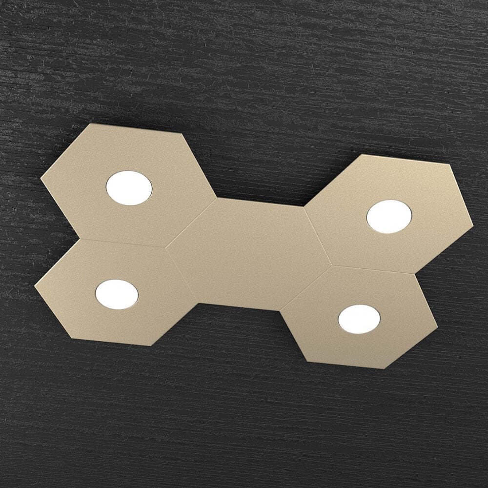 Plafoniera-Moderna-5-Moduli-Hexagon-Metallo-Sabbia-4-Luci-Led-12X4W