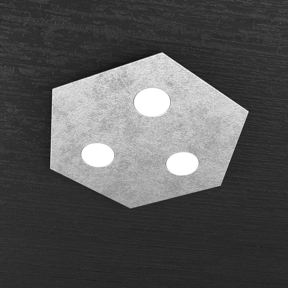 Plafoniera-Moderna-Esagonale-Hexagon-Metallo-Foglia-Argento-3-Luci-Led-12X3W