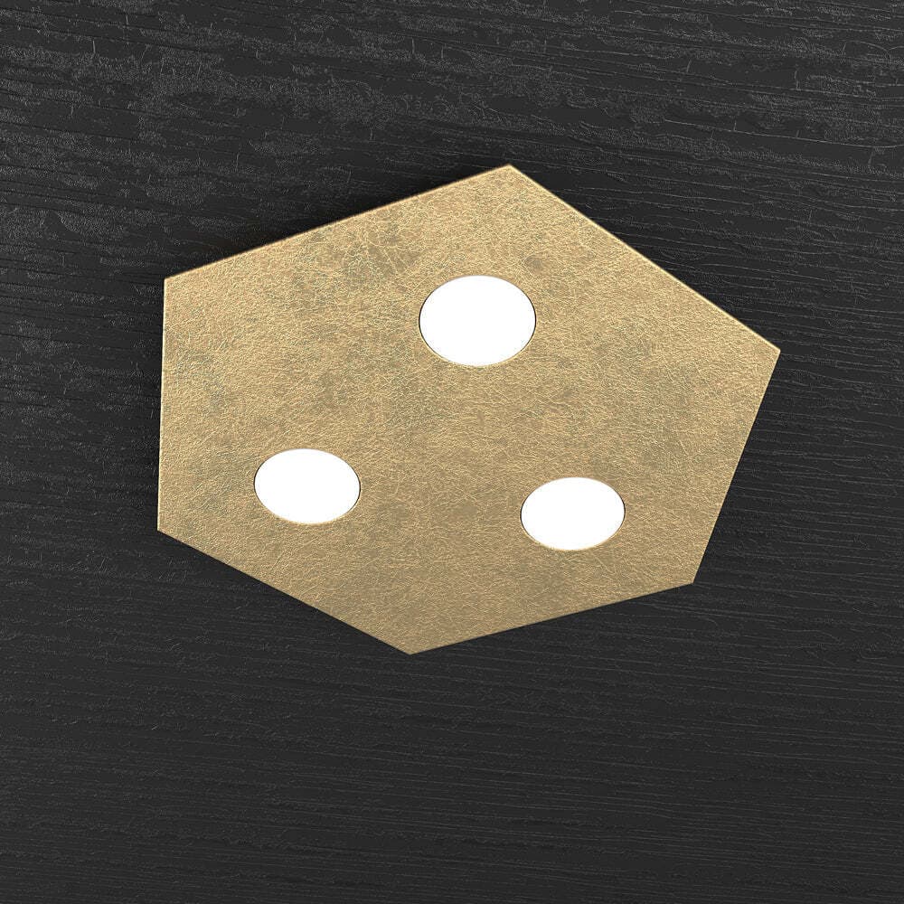 Plafoniera-Moderna-Esagonale-Hexagon-Metallo-Foglia-Oro-3-Luci-Led-12X3W