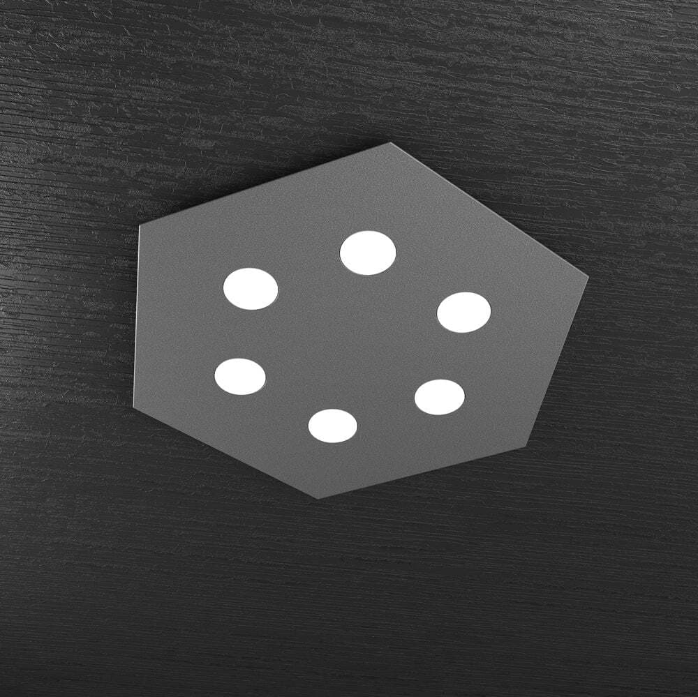 Plafoniera-Moderna-Esagonale-Hexagon-Metallo-Grigio-Antracite-6-Luci-Led-12X6W