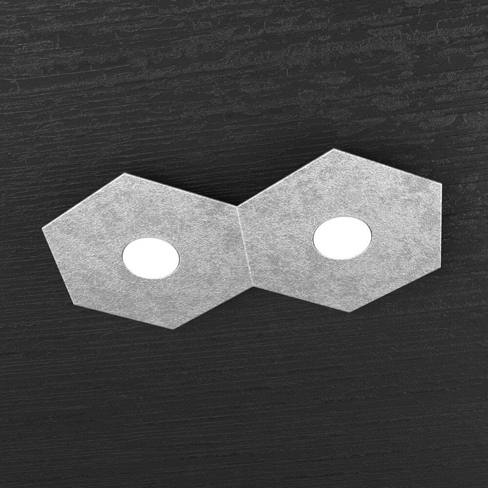 Plafoniera-Moderna-Hexagon-Metallo-Foglia-Argento-2-Luci-Led-12X2W