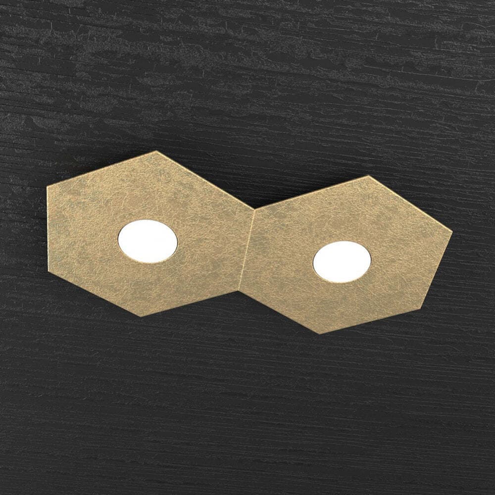 Plafoniera-Moderna-Hexagon-Metallo-Foglia-Oro-2-Luci-Led-12X2W