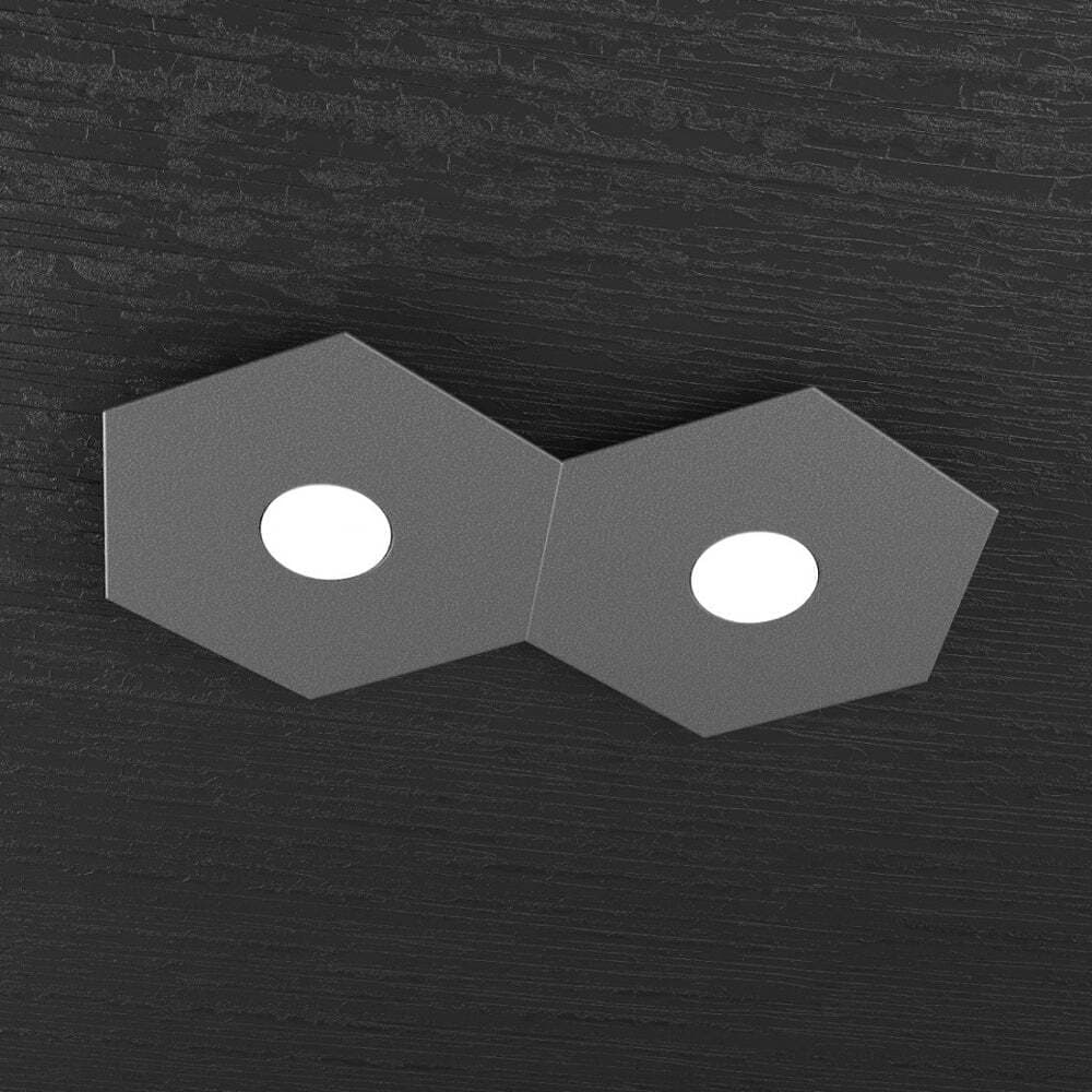 Plafoniera-Moderna-Hexagon-Metallo-Grigio-Antracite-2-Luci-Led-12X2W