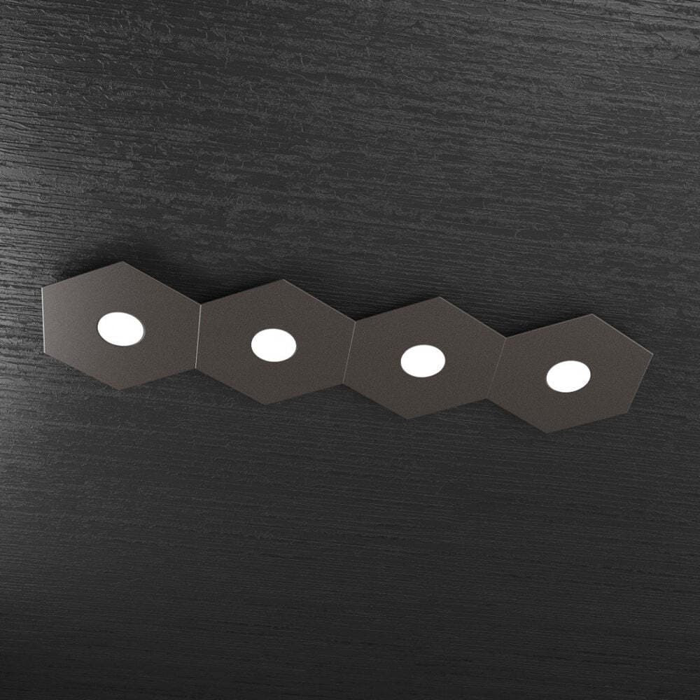 Plafoniera-Moderna-Hexagon-Metallo-Marrone-4-Luci-Led-12X4W