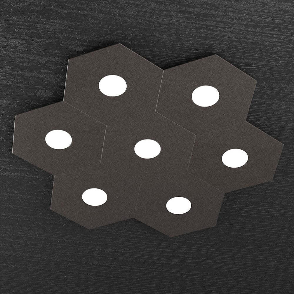 Plafoniera-Moderna-Hexagon-Metallo-Marrone-7-Luci-Led-12X7W