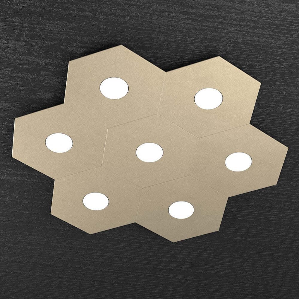 Plafoniera-Moderna-Hexagon-Metallo-Sabbia-7-Luci-Led-12X7W