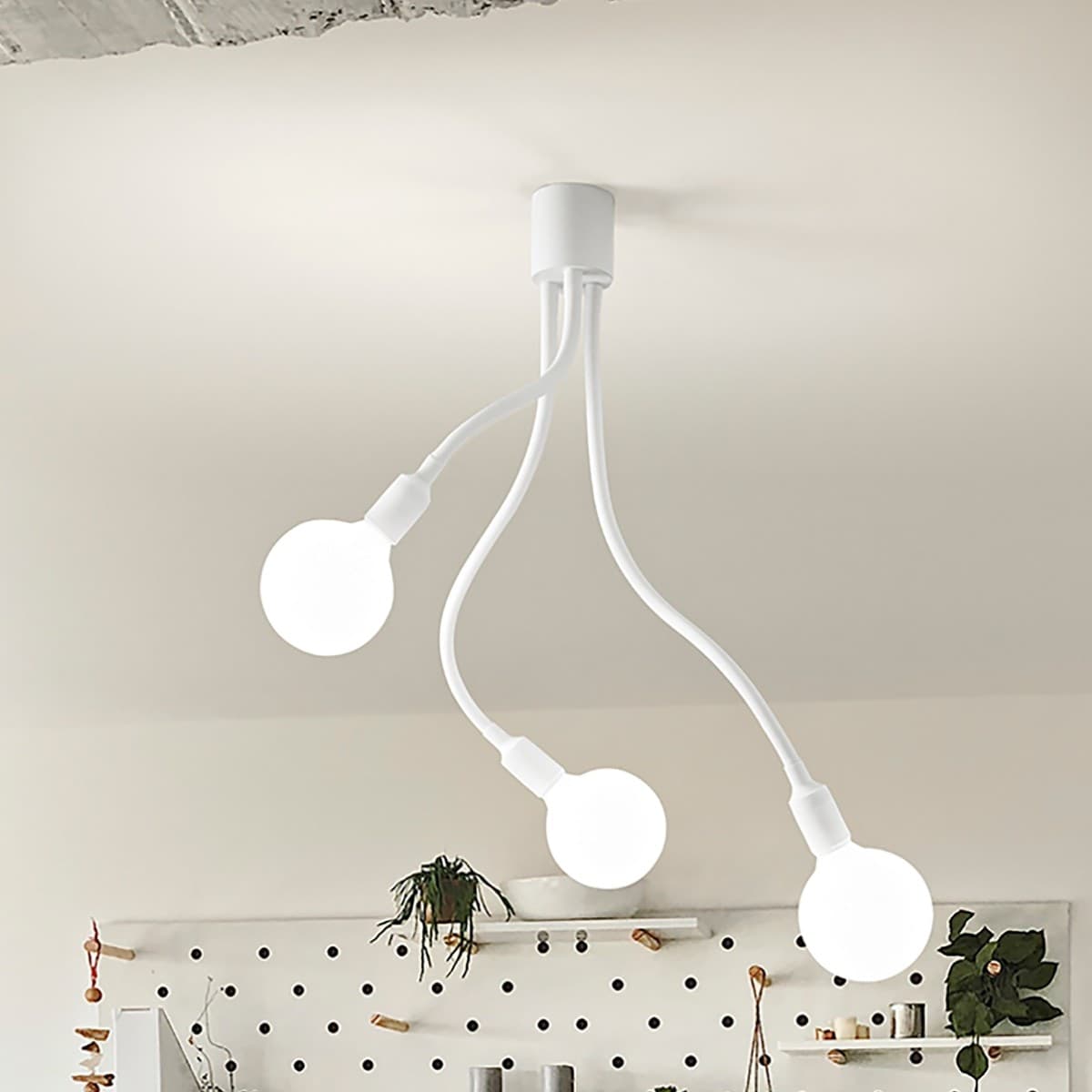 Plafoniera-moderna-Perenz-BULBO-6678-B-LED-E27-3-luci-lampada-soffitto-metallo-gomma-bianco-opaco-bracci-orientabili